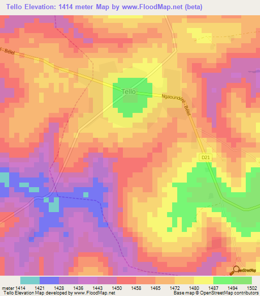 Tello,Cameroon Elevation Map