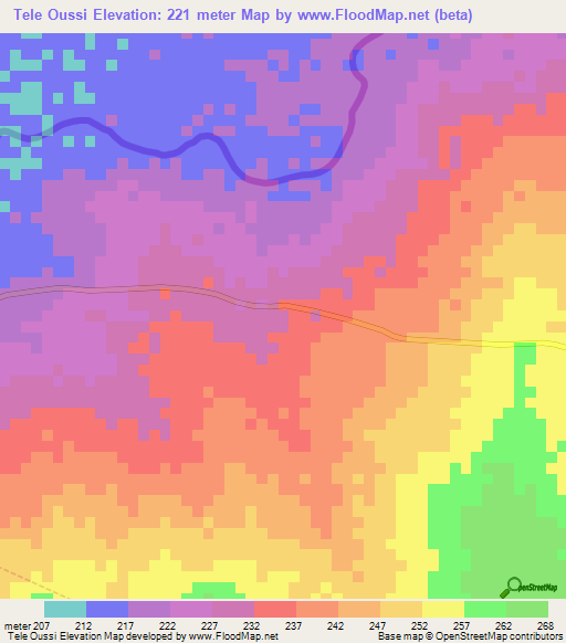 Tele Oussi,Cameroon Elevation Map