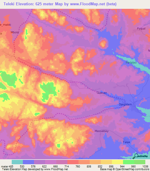 Teleki,Cameroon Elevation Map