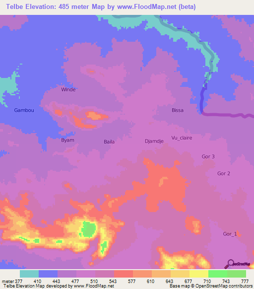 Telbe,Cameroon Elevation Map