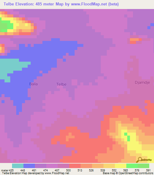 Telbe,Cameroon Elevation Map