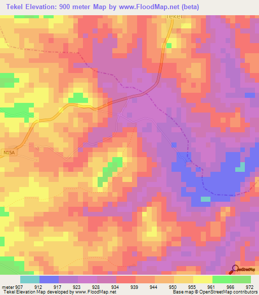 Tekel,Cameroon Elevation Map