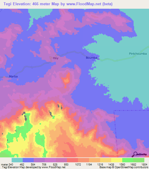 Tegi,Cameroon Elevation Map