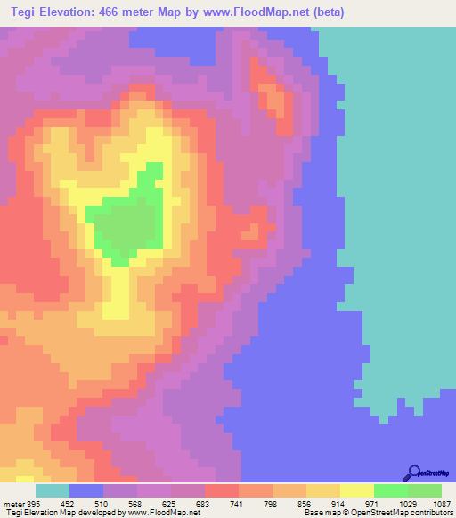 Tegi,Cameroon Elevation Map