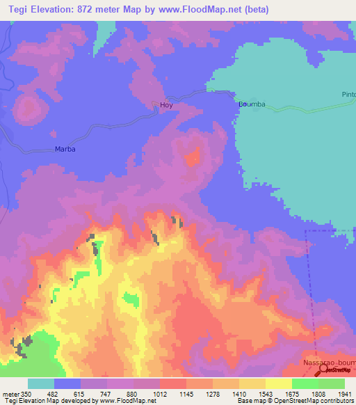 Tegi,Cameroon Elevation Map