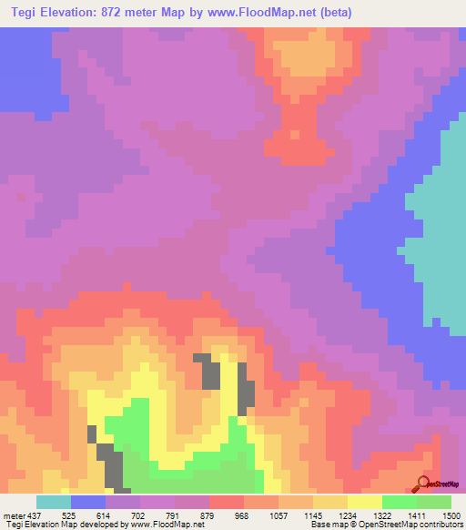 Tegi,Cameroon Elevation Map