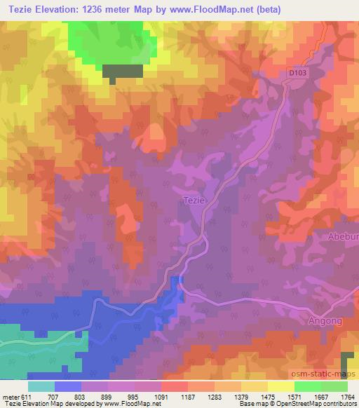 Tezie,Cameroon Elevation Map