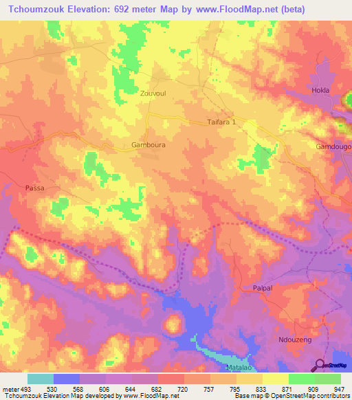 Tchoumzouk,Cameroon Elevation Map