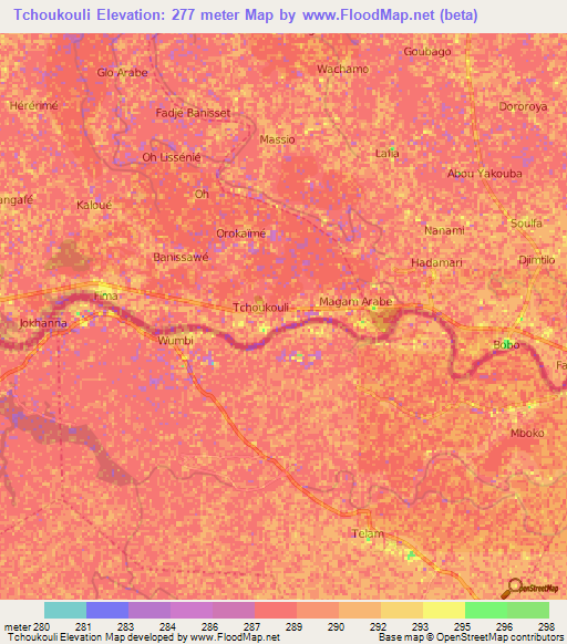 Tchoukouli,Cameroon Elevation Map