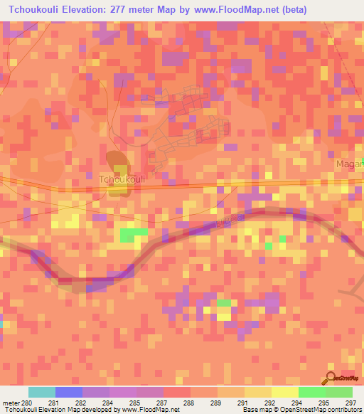 Tchoukouli,Cameroon Elevation Map