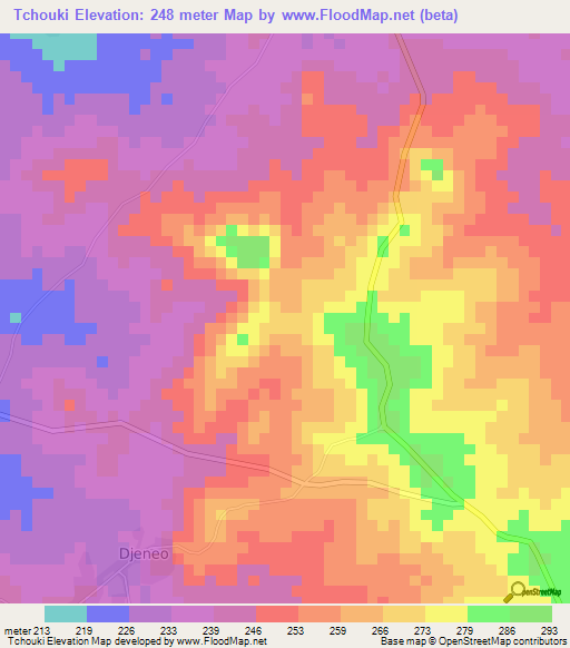 Tchouki,Cameroon Elevation Map