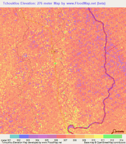 Tchoukfou,Cameroon Elevation Map