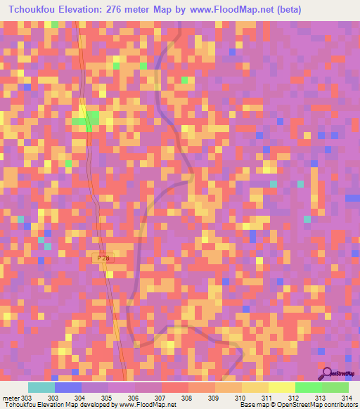 Tchoukfou,Cameroon Elevation Map