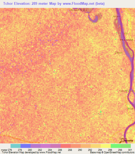 Tchor,Cameroon Elevation Map