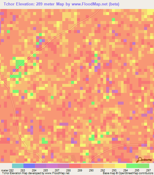 Tchor,Cameroon Elevation Map