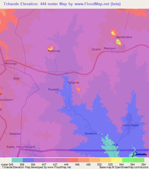 Tchaode,Cameroon Elevation Map