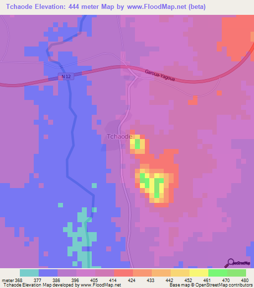 Tchaode,Cameroon Elevation Map