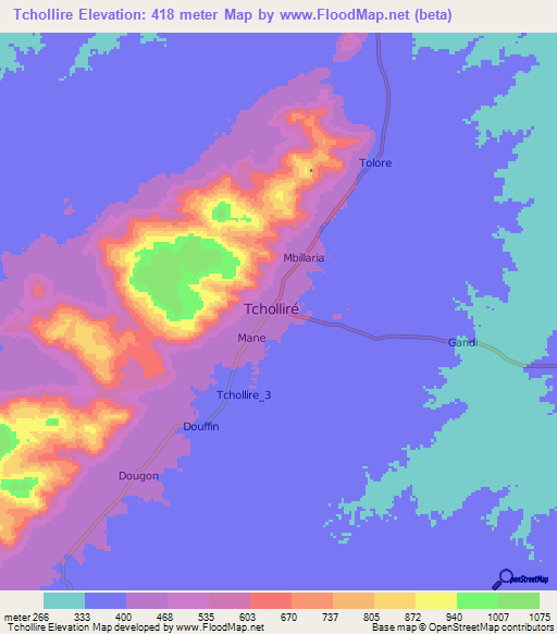 Tchollire,Cameroon Elevation Map