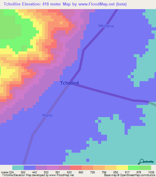 Tchollire,Cameroon Elevation Map