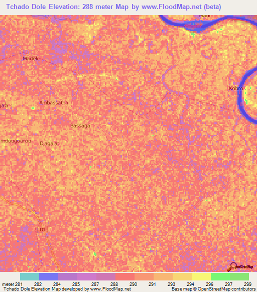 Tchado Dole,Cameroon Elevation Map