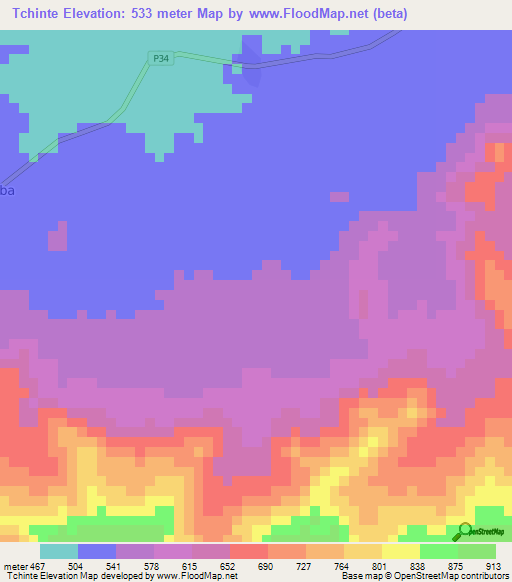 Tchinte,Cameroon Elevation Map