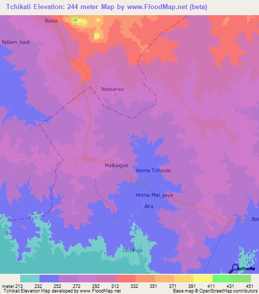 Tchikali,Cameroon Elevation Map