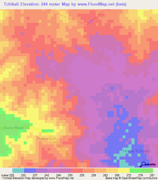 Tchikali,Cameroon Elevation Map