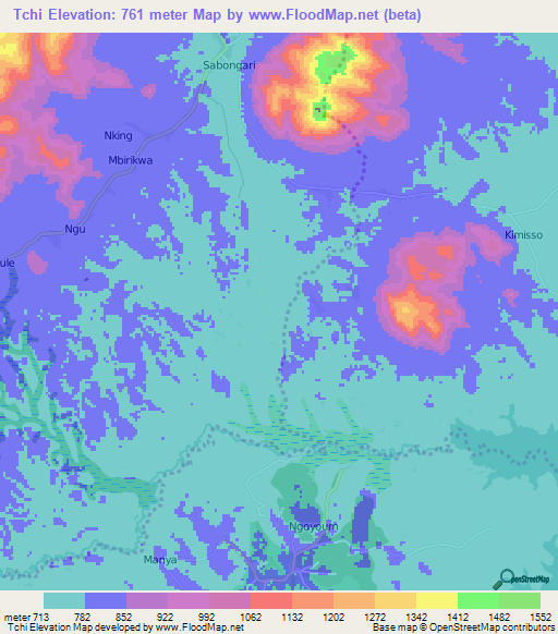 Tchi,Cameroon Elevation Map