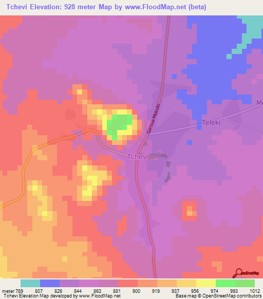 Tchevi,Cameroon Elevation Map