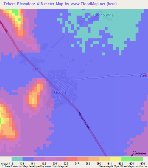 Tchere,Cameroon Elevation Map