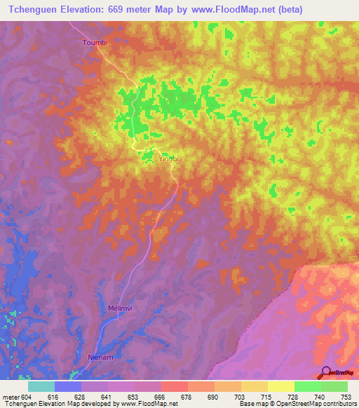 Tchenguen,Cameroon Elevation Map