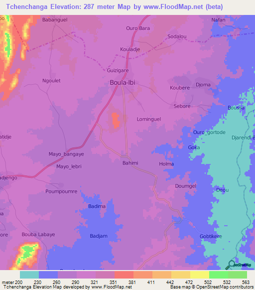 Tchenchanga,Cameroon Elevation Map