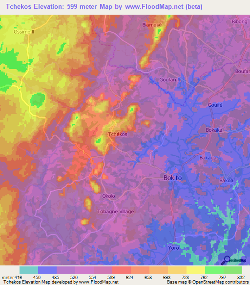 Tchekos,Cameroon Elevation Map