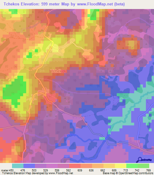 Tchekos,Cameroon Elevation Map