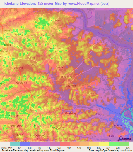 Tchekane,Cameroon Elevation Map