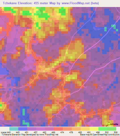 Tchekane,Cameroon Elevation Map
