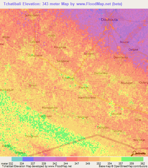 Tchatibali,Cameroon Elevation Map