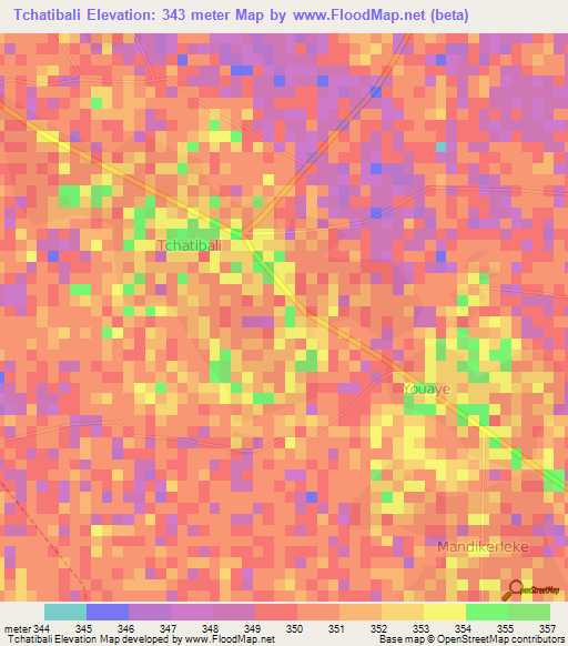 Tchatibali,Cameroon Elevation Map