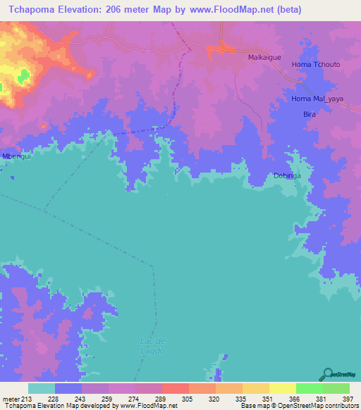 Tchapoma,Cameroon Elevation Map