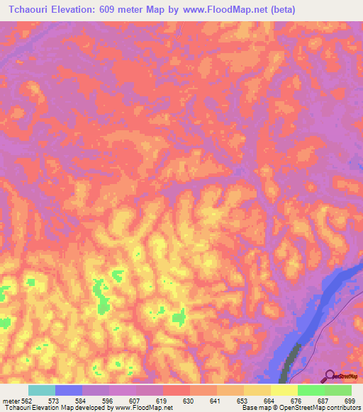 Tchaouri,Cameroon Elevation Map