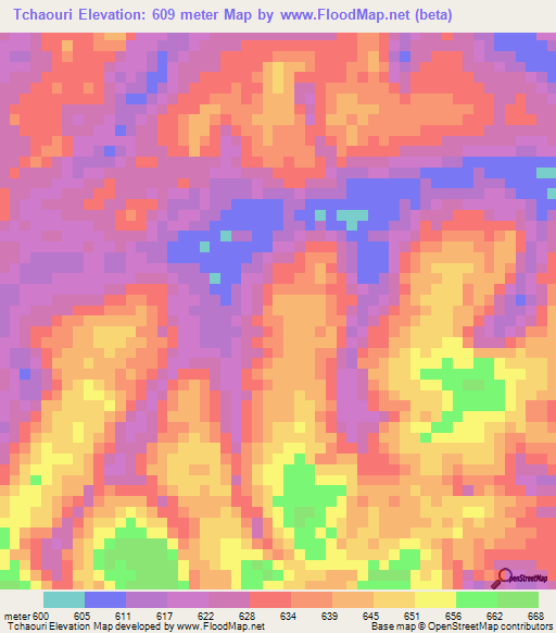 Tchaouri,Cameroon Elevation Map