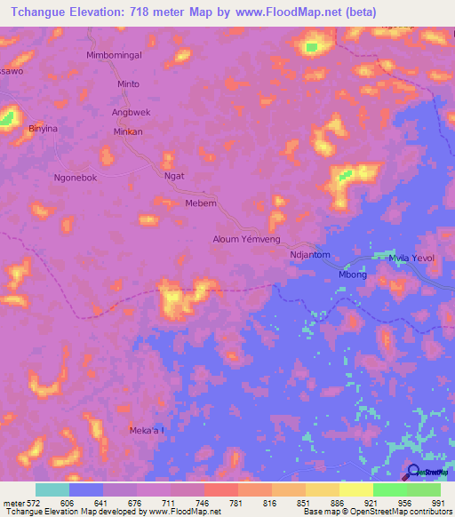 Tchangue,Cameroon Elevation Map