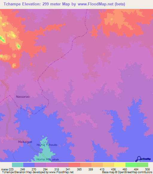 Tchampe,Cameroon Elevation Map