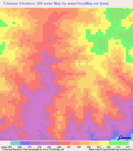 Tchampe,Cameroon Elevation Map