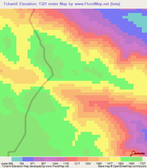 Tchamli,Cameroon Elevation Map