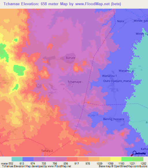 Tchamae,Cameroon Elevation Map