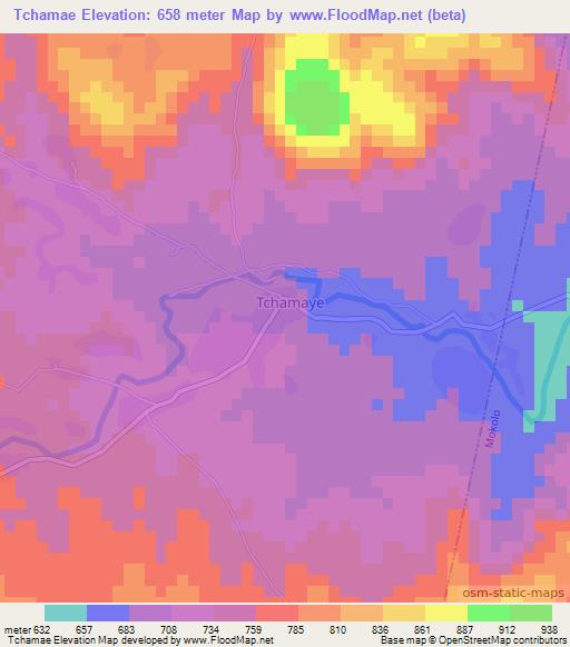 Tchamae,Cameroon Elevation Map