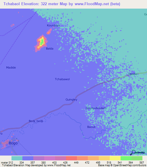 Tchabaol,Cameroon Elevation Map