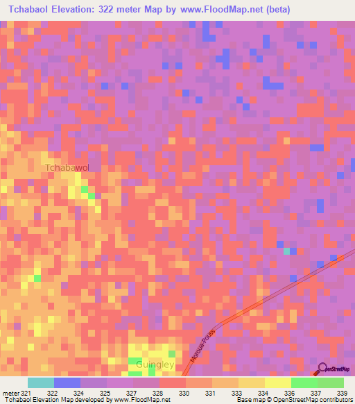 Tchabaol,Cameroon Elevation Map