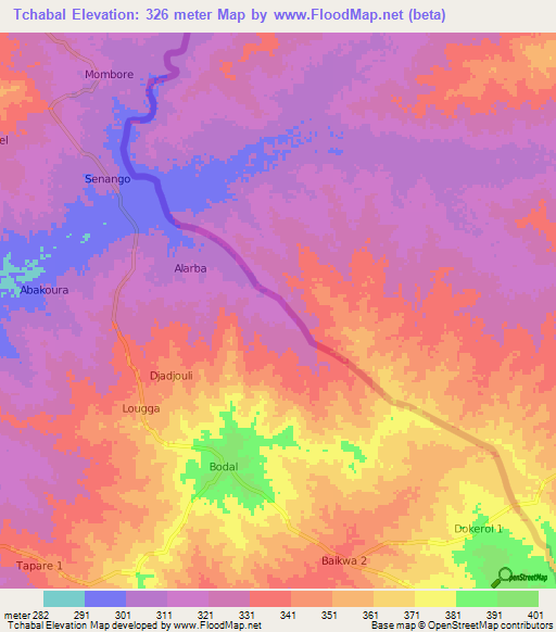 Tchabal,Cameroon Elevation Map